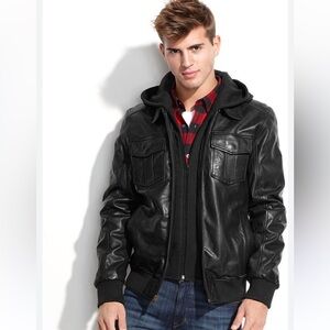 Buffalo David Bitton Black Leather Bomber Jacket
